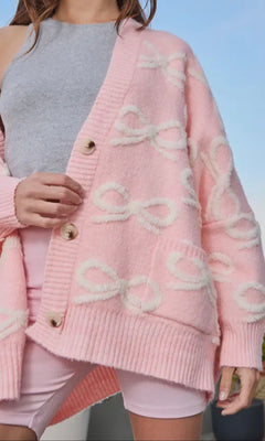 BELLE BOW OVERSIZED CARDIGAN | BABY PINK