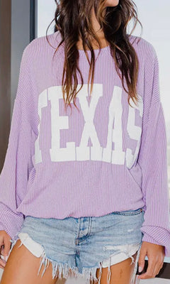 TEXAS RIBBED OVERSIZED CREW | LILAC