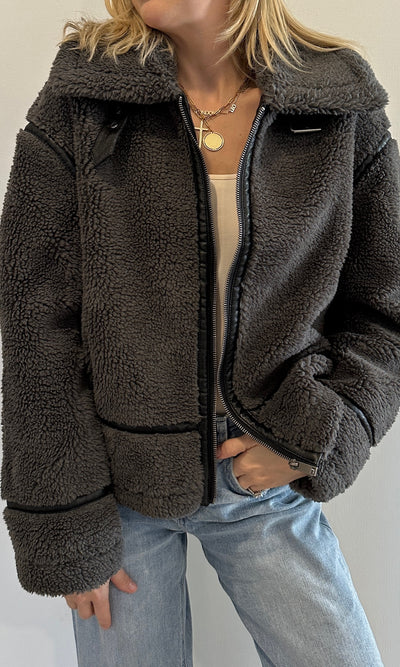 CELINE SHEARLING JACKET | ANTHRACITE