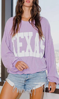 TEXAS RIBBED OVERSIZED CREW | LILAC