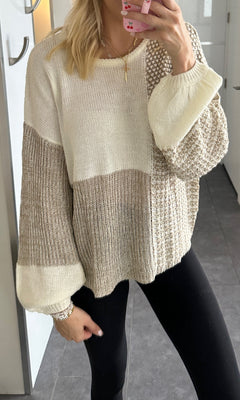 NELLA BACK TIE COLORBLOCK KNIT SWEATER