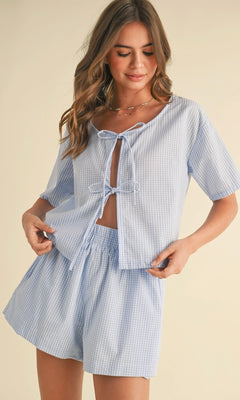 NELLIE FRONT TIE SHORTS SET | GINGHAM
