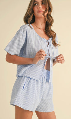NELLIE FRONT TIE SHORTS SET | GINGHAM