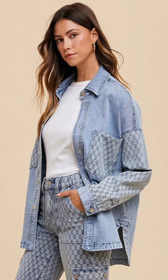 CHECKERED OVERSIZED DENIM SHACKET - Shop Luna London