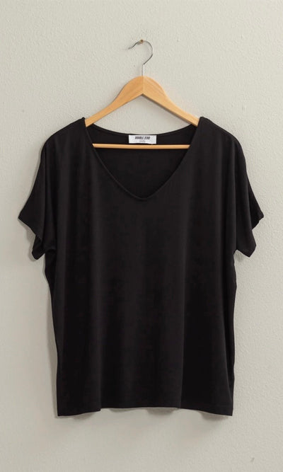 CHLOE V NECK DOLMAN SHORT SLEEVE TOP | BLACK - Shop Luna London