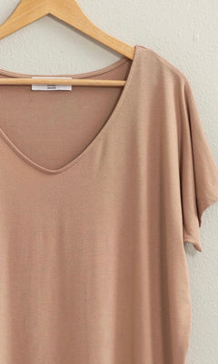 CHLOE V NECK DOLMAN SHORT SLEEVE TOP | TAN - Shop Luna London