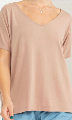 CHLOE V NECK DOLMAN SHORT SLEEVE TOP | TAN - Shop Luna London