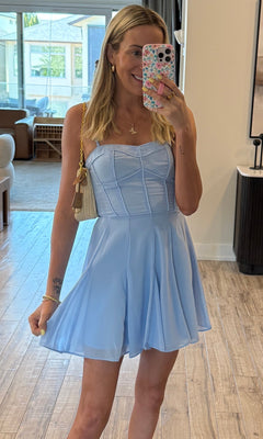 EMMA CORSET BABYDOLL DRESS | BLUE - Shop Luna London