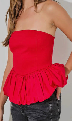 EVERLY TUBE TOP BLOUSE | RED - Shop Luna London