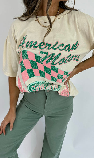 AMERICAN DISTRESSED OVERSIZED GRAPHIC TEE