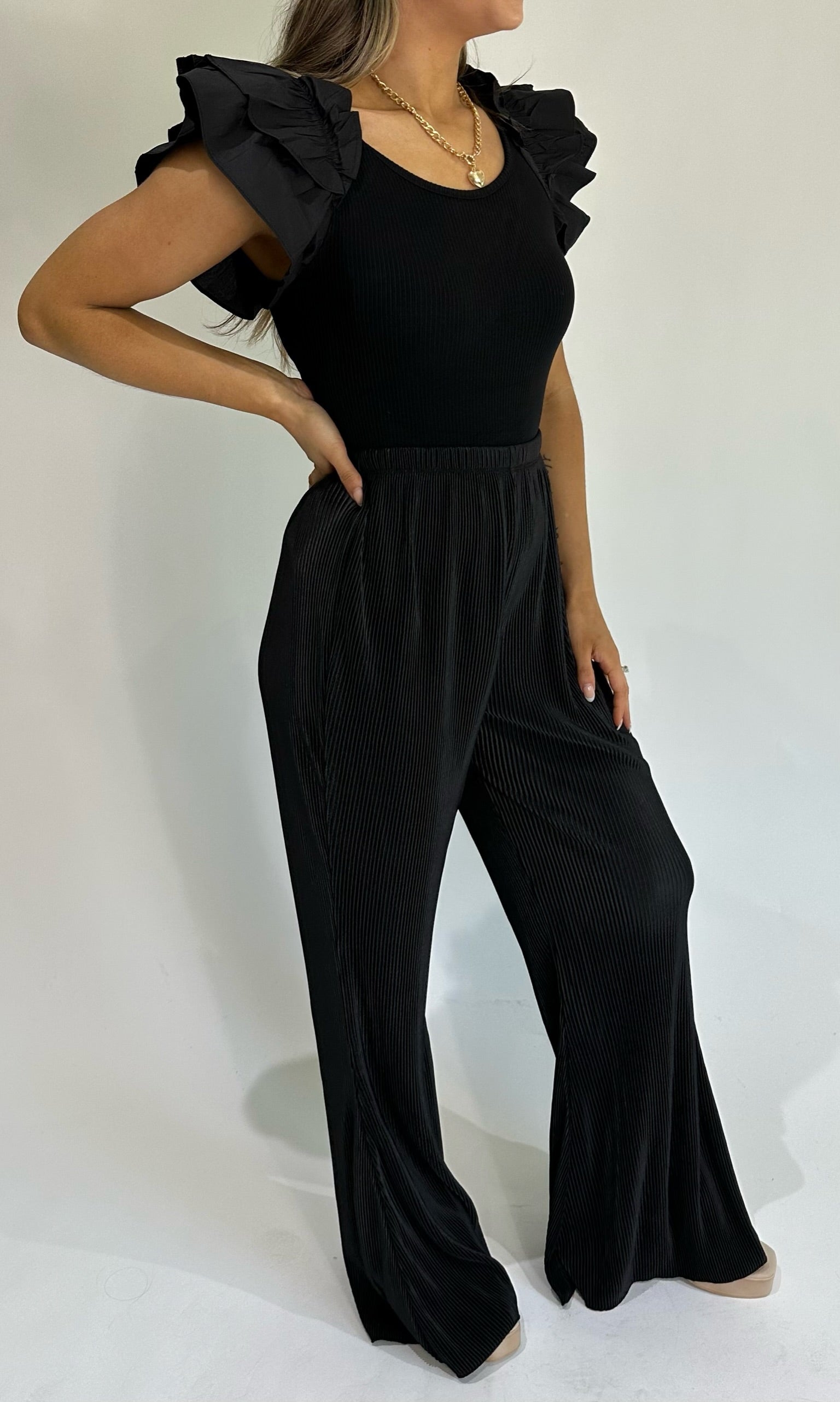 EVERLY PLEATED HIGH WAISTED PANT | BLACK