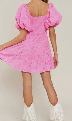 MADI PUFF SLEEVE EYELET DRESS - Shop Luna London