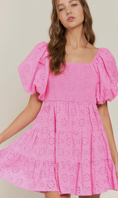 MADI PUFF SLEEVE EYELET DRESS - Shop Luna London