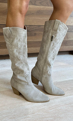 MONROE WESTERN STITCHED BOOTS | GREY SUEDE - Shop Luna London