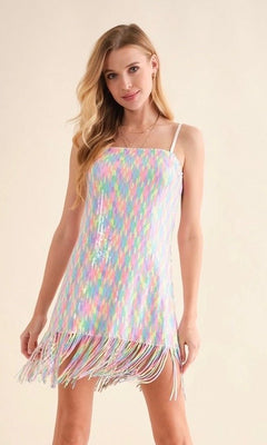 PRISM DREAM FRINGE DRESS - Shop Luna London