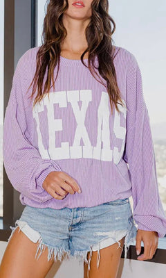 TEXAS RIBBED OVERSIZED CREW | LILAC - Shop Luna London