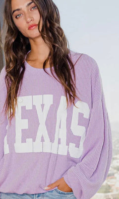 TEXAS RIBBED OVERSIZED CREW | LILAC - Shop Luna London