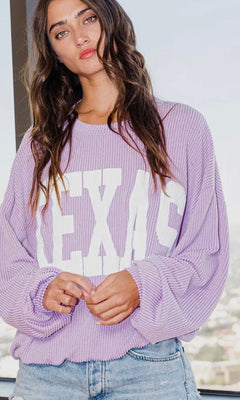 TEXAS RIBBED OVERSIZED CREW | LILAC - Shop Luna London