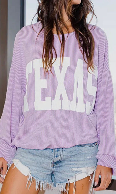 TEXAS RIBBED OVERSIZED CREW | LILAC - Shop Luna London